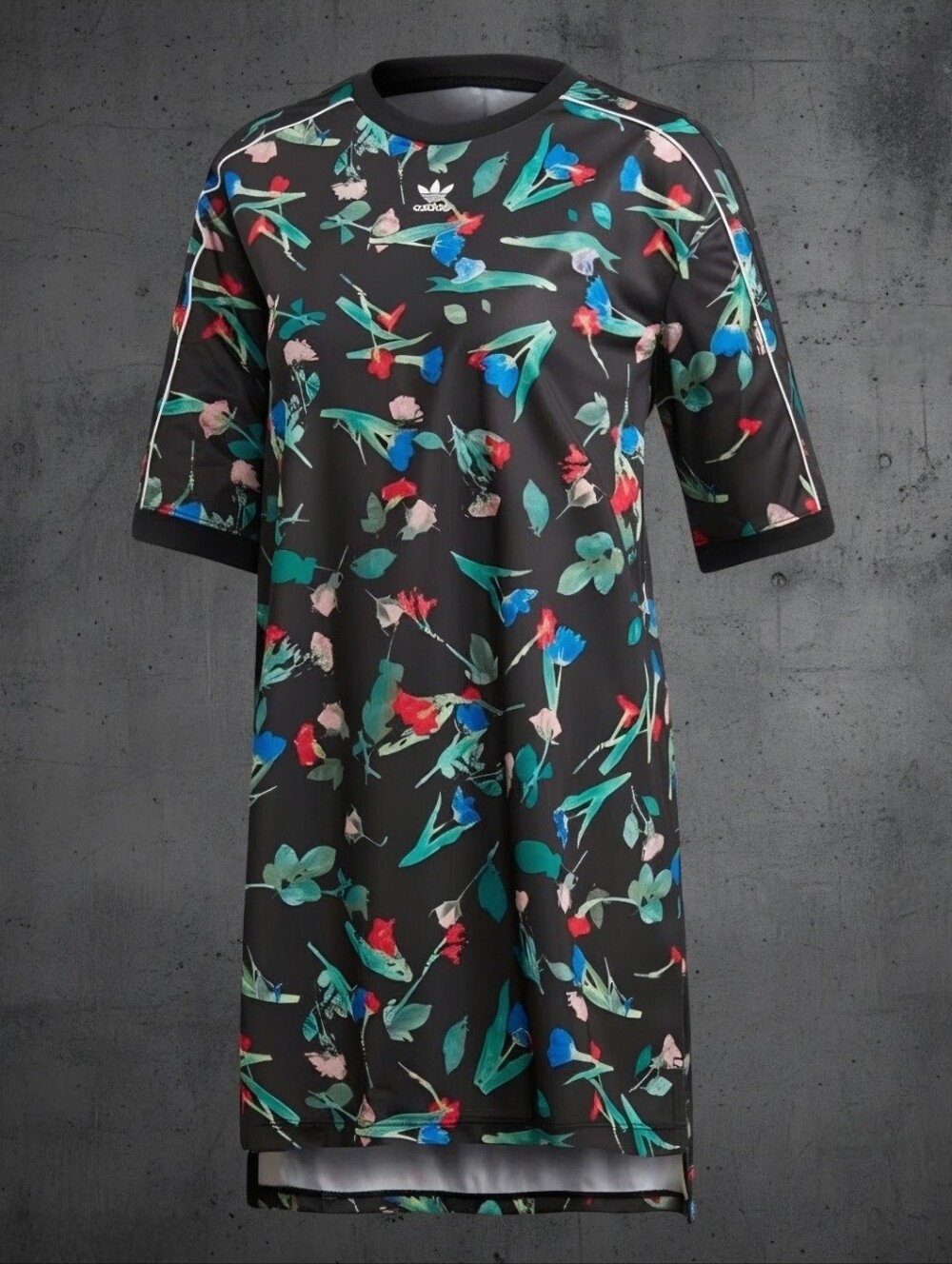 NWT Adidas Originals Floral Allover Print Tee Dress | Black, XS